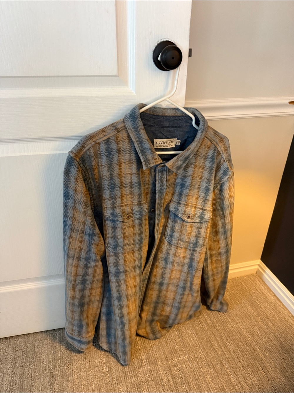 Outerknown Men's Plaid Shirt Jacket in Blue and Brown